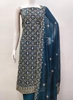 Zomato Silk Blue Party Wear Multi Sequence Work Dress Material